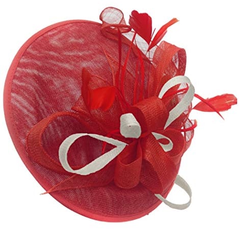Caprilite Red and Cream Ivory Sinamay Big Disc Saucer Fascinator Hat for Women Weddings Headband