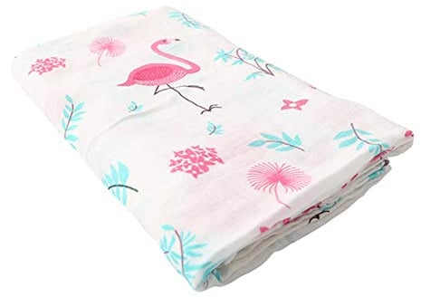 Chilsuessy Pucktuch Baby Musselin Decke Kuscheldecke extra weich 120 x 120 cm ideal als Babydecke Einschlagdecke Kinderwagendecke Erstlingsdecke Kinderdecke, Flamingo