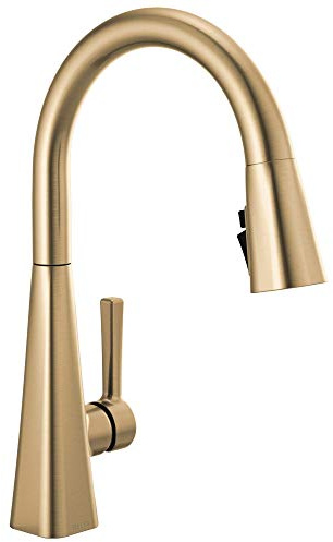 Delta Lenta Brushed Gold Kitchen Faucet with Pull Down Sprayer, Modern Brushed Gold Single Hole Kitchen Sink Faucet, Single Handle, Champagne Bronze 19802Z-CZ-DST