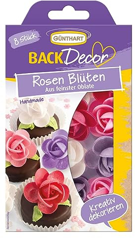 Günthart BackDecor | Rosenblüten in rosa, lila und weiß | aus feinster Oblate | für Kuchen und CupCakes