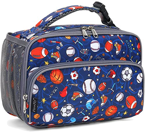 FlowFly Fiambrera para niños con hebilla aislada, kit térmico de regreso a la escuela, para niñas, niños (rugby)