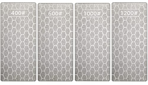 4 Pieces Diamond Sharpening Stone Grit Diamond Plate Honing Stone for Kitchen Sharpening Dull, Blunt or Tired Edges, 5.9 x 2.48 Inches(400/600/1000/1200 Grit)
