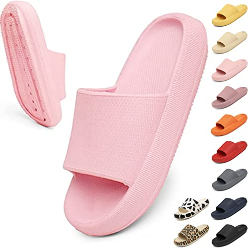 Geweo Hausschuhe Badeschuhe Herren Damen Pantoffeln Badeschlappen Super Weich Rutschfeste Unisex Strand Sandalen Indoor Slippers Dicke Sohle Duschsandale Badezimmer Rosa 40/41EU