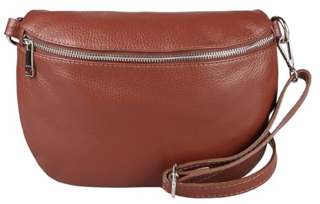 OBC Made in Italy Damen Leder Tasche Gürteltasche Crossbody Hüfttasche Bauchtasche Umhängetasche Cross-Over Bodybag Schultertasche Handytasche (Braun)