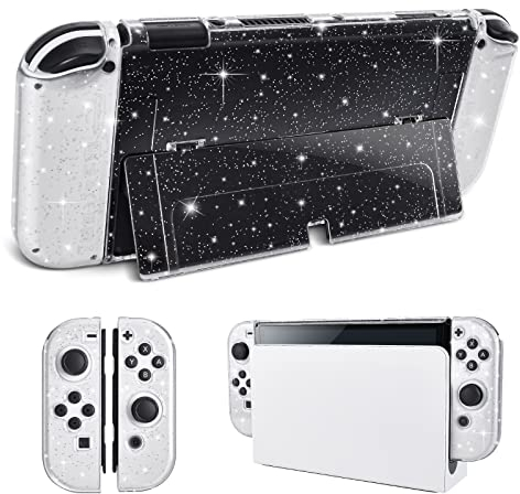 DLseego Schutzhülle für Nintendo Switch OLED Modell 2021, Glitzer Dockable Case PC Abdeckung Gehäuse mit Flip Shell Kompatibel mit Switch OLED Konsole, Klar