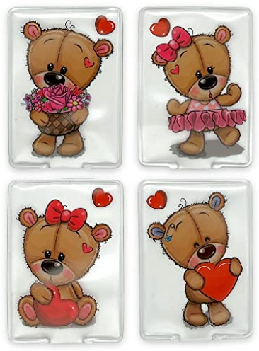 Handwärmer Taschenwärmer Sets wiederverwendbar, Wärmepad für kalte Tage und für unterwegs, Wärmeknickkissen mit tollen Motiven (4er-Set Bears in Love)