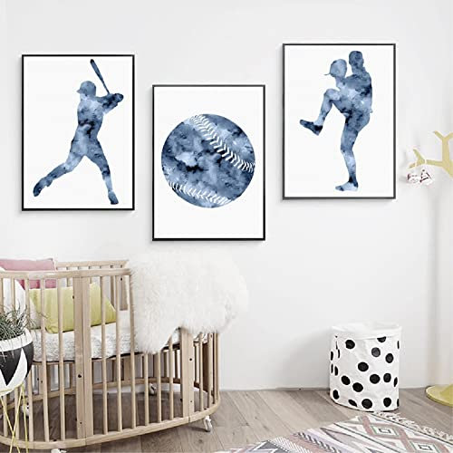 Sport Baseball Deko Wall Gemälde Prints Home Modern Poster Aquarell Baseball Leinwand Bild Bild Jungenzimmer Wanddekoration 30x50cmx3 ungerahmt