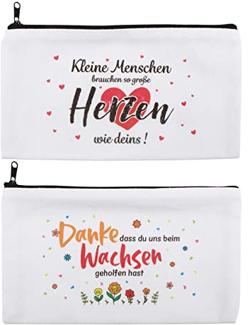 BETESSIN Abschiedsgeschenk Kindergarten 2 STK Federmäppchen Weiß 21x12cm Reißverschluss Segeltuchtasche mit Dankesworte Make-up Tasche Mäppchen Geschenk für Erzieher Erzieherin usw.