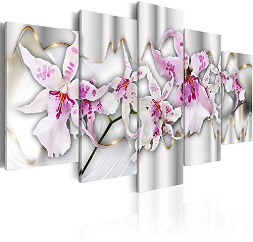 decomonkey Bilder Blumen Orchidee 150x75 cm XXL 5 Teilig Leinwandbilder Bild auf Leinwand Wandbild Kunstdruck Wanddeko Wand Wohnzimmer Wanddekoration Deko rosa weiß