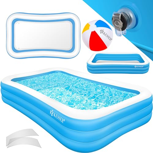 KESSER® Piscine Gonflable Piscine familiale pour Enfants et Adultes Piscine de Jardin Piscine familiale Été 240x142x56 cm Pataugeoire 613 litres de Remplissage Adapté aux Enfants Trous de Drainage