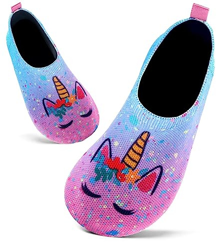 Kids Swim Water Shoes Toddlers Baby Aqua Socks Quick Dry for Boys Girls (Pink Blue Unicorn,13/13.5 UK Child,32/33 EU)