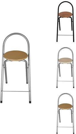 JARDIN202 - Taburete Plegable 80x40x45 cm - Elegante y Duradero en Negro y Plata con Reposapiés, Ideal para Cocina | Unidad (Plata)