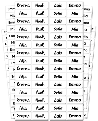 melu kids® Namensschilder für Kleidung & Gegenstände (120 Stück, einfarbig) Kindergarten/Schule - Namensaufkleber Kinder Wasserfest und Personalisiert - weiß