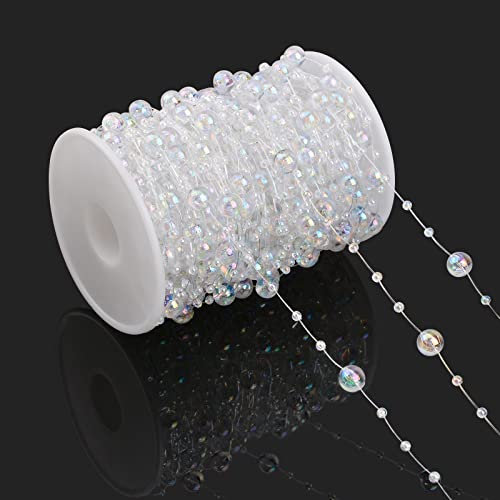 URROMA 30 Meter transparente Perlenschnur Kristall Acryl Edelsteine Perle Angelschnur Perlen Kette Girlande DIY Schmucklinie für Hochzeit Party Home Dekorationen Weihnachten Party