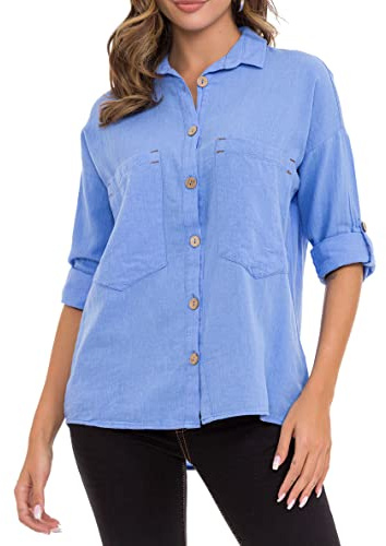 Cipo & Baxx Damen Hemd Bluse Langarm – Baumwolle & Leinen, Klassisch, Elegant & Casual, Uni Farben