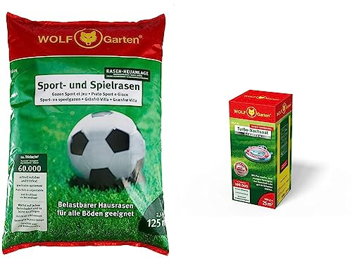 WOLF-Garten - Sport- und Spiel-Rasen, 125 m²; 3825020 & Turbo-Nachsaat Schatten L-RS 25, rot