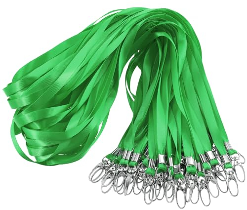 Mardatt 50Pcs Green Lanyard Badge Lanyards with Swivel Hook Flat Lanyards Neck Lanyard Bulk ID Badges Safety Badge for Name Tag Business Card Lanyards