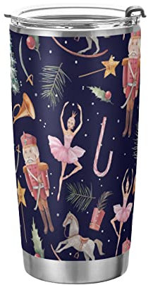 BAAROO Gobelet de Noël Casse-Noisette Batteur Soldat Isotherme Tasse à Café Conteneur de Boissons Conteneur de Bureau Tasse de Voyage avec Paille et Couvercle 590 ml HOL