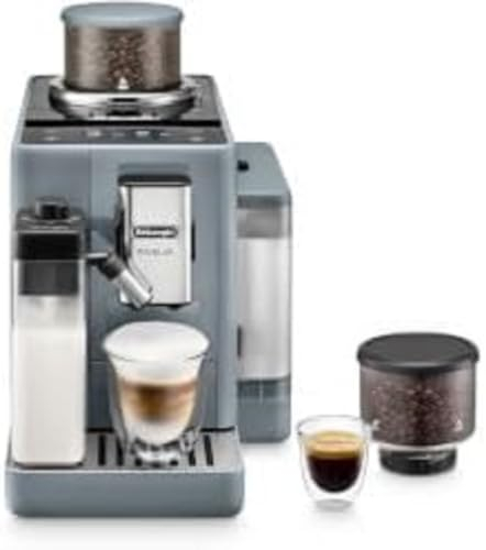 De'Longhi Rivelia EXAM440.55.G Kaffeevollautomat mit LatteCrema Milchsystem, Wechselbarer Bohnenbehälter, 16 Kaffee- & Milchgetränke auf Knopfdruck, Extra-Shot-Funktion, 3,5 Touch-Display, Grau