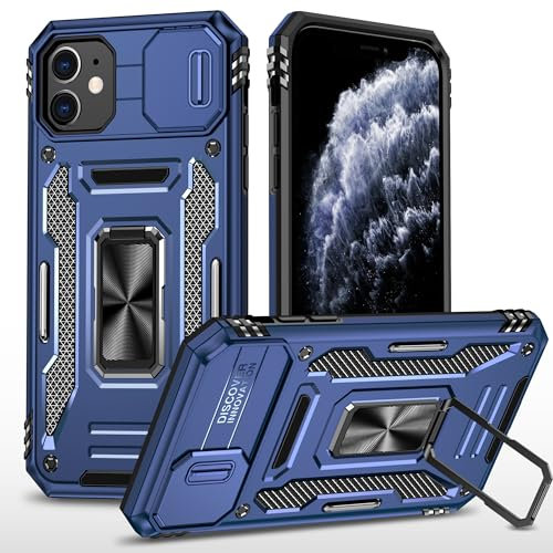GANGANPRO Cover per iPhone 11 Custodia con Cursore per Fotocamera Armatura Completa Protezione Militare Antiurto Cover Telefono Anello Magnetico Supporto 6.1 Pollici