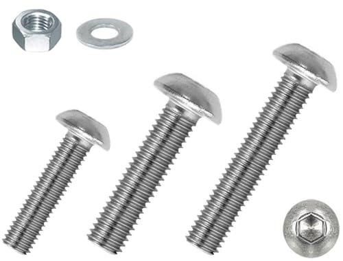 M6 Linsenkopfschrauben - V2A Edelstahl - ISO 7380 - Flachkopfschraube ISK inkl. Mutter + Scheibe (50, M6 x 20 mm)