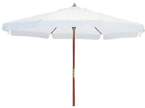 Briconess.com Parasol rond Ø350 cm de jardin avec structure en bois et toile en polyester avec bordure avec ouverture à poulie, 350 cm