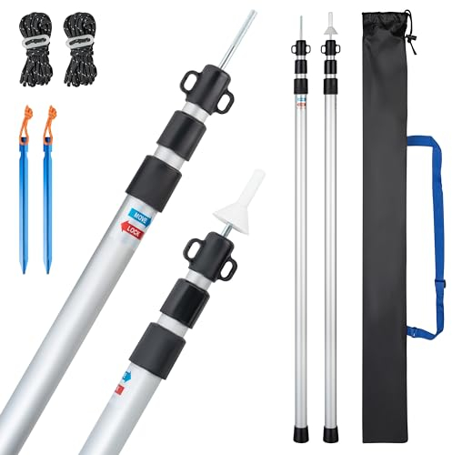2er Set Zeltstangen Teleskopstange inkl. Heringe, Schüre und Tasche für Sonnensegel Planenstangen für Tarp für Zelt Sturmsicher Wetterfest Ultraleichte Länge: 100-240cm für Outdoor Camping Markise
