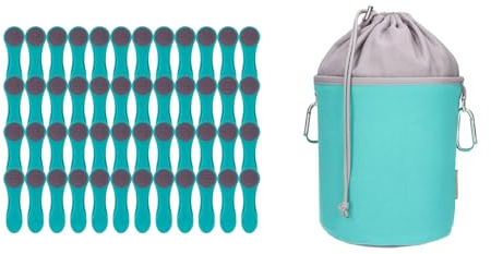 trendfinding 48 pinzas para la ropa con resortes de compresión de acero inoxidable, tacto suave turquesa, 1 bolsa de lona para pinzas de la ropa, color turquesa y gris