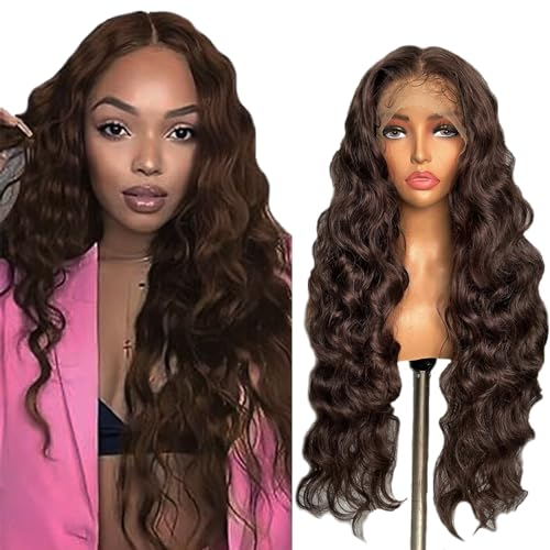 Echthaar Perücke Schwarz Frauen 4x1 Transparente Spitze vorne 150% Dichte Water Wave Wig Brazilian Virgin Human Hair Wig #4 Chocolate Brown Lace Front Wig Human Hair 20 inch