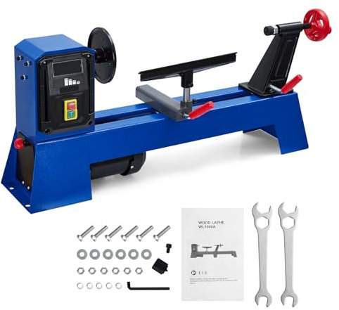 Tornio per legno, 35,6 x 50,8 cm, macchina per tornio per legno da banco, 0,5 HP, velocità infinitamente variabile 890-2600 giri/min, tornio per legno con chiave e 3 scalpelli per la lavorazione del