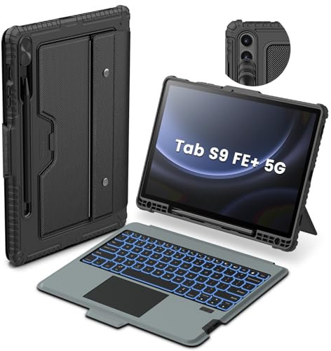 Nillkin Custodia con tastiera staccabile per Samsung Galaxy Tab S9 Plus con 7 retroilluminazioni, cavalletto, trackpad, porta penna, per tastiera Samsung Tablet S10 Plus (per Galaxy Tab S9 FE Plus