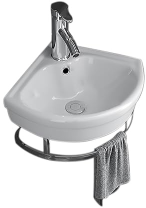 Lavello da bagno moderno ad angolo da 25,4 cm, piccolo lavabo da parete con rubinetto di scarico barra per asciugamani per cucina bagno fattoria