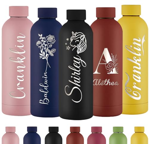 Gourde Personnalisée Bouteille d'Eau Gravée Avec Nom Bouteille d'Eau Isolée En Acier Inoxydable 500ml Pour l'École Le Bureau Et Le Sport