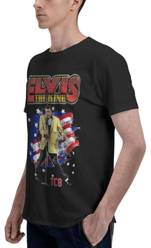 Herren Elvis-Shirt Pre*sley T Shirt Kurzarm Classic Fit Männer Baumwolle T-Shirts (Schwarz 1, L)