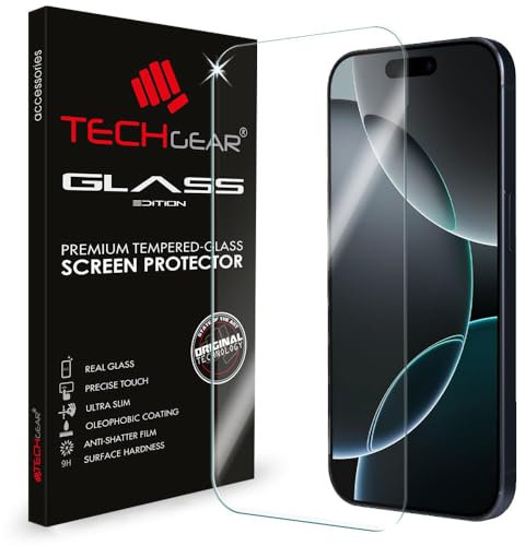 TECHGEAR GLASS Screen Protector for iPhone 16 Pro (2024), iPhone 17 & iPhone 17 Pro (2025) 2.5D Round Edge, 9H Hardness, Crystal Clear, Scratch Resistant, No-Bubble