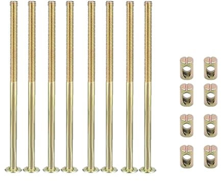 Lot de 8 boulons M6 x 120 mm pour meubles, vis hexagonales en acier au carbone avec écrous à barillet pour chaise, meuble, lit