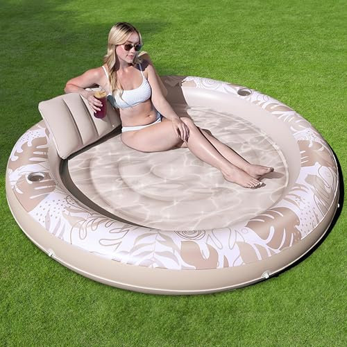 SLOOSH Flotteur de Piscine Gonflable de 182,9 x 165,1 cm pour Adulte avec Oreiller, Grand Radeau Flottant en Tissu de Luxe pour Bronzage, Bain de Soleil, Salon pour Piscine à balles, Cadeaux de fête
