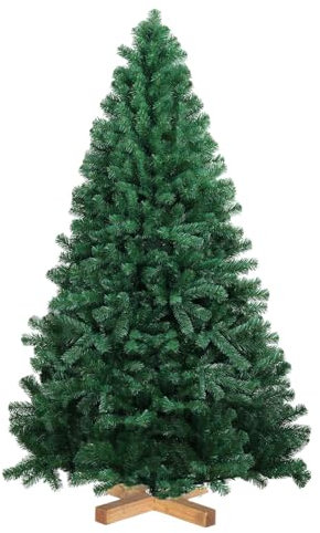 Árbol de Navidad Artificial, Ramas Abatibles, Estructura Desmontable, Soporte de Madera, Ideal para Interiores y Exteriores. (180 cm)