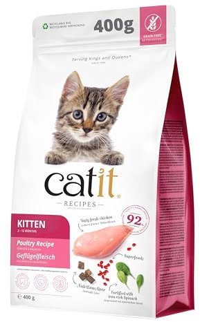 Catit Recipes Kitten Poultry Dry Cat Food, Natural Grain Free Dry Food with Fresh Liver and Taurine, Kitten Kibble for Healthy Growth, 400g Bag