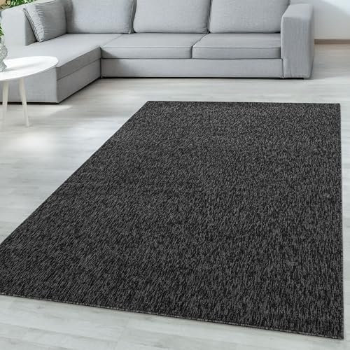 Miovani Kurzflor Teppich Läufer 80 x 150 cm Anthrazit - Besonders pflegeleichter Flachflor Teppich meliert in vielen Farben & Größen für Dein gemütliches Zuhause - Teppich Wohnzimmer & Schlafzimmer