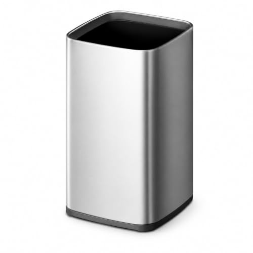 EKO Laguna Poubelle moderne en acier inoxydable mat avec panier intérieur amovible pour salle de bain, chambre à coucher et bureau 10 l