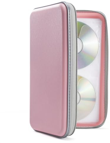 DVSICK DVD Case, 96 Capacity Plastic CD Holder Case Portable Travel Protective Zipper DVD Case Holder For Car Storage Wallet Bag(light pink)
