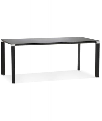 Designer Esstisch XLINE aus Glas und Metall | Moderner Besprechungstisch mit eleganter schwarzer Glasplatte | Robuster Schreibtisch für Büro oder Wohnzimmer | Minimalistisches Design | 200x100x73 cm