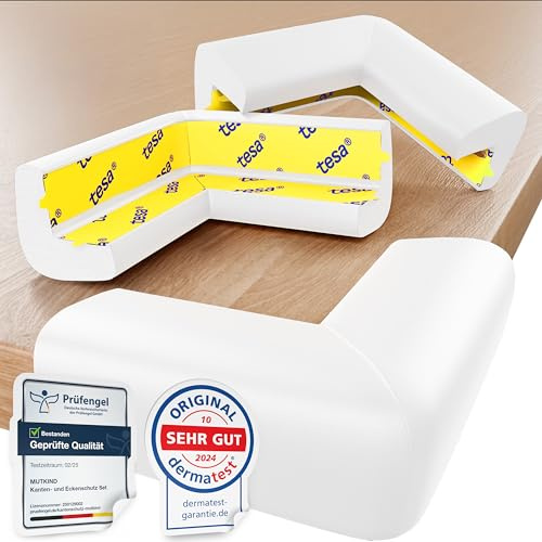 MUTKIND® 20x Eckenschutz Baby - (Mit Kleber von TESA) Kantenschutz Baby - Weich & Stoßfest | Extra starker Halt | Tischkantenschutz Ecken - Eckenschutz Kantenschutz Selbstklebend (Weiß)