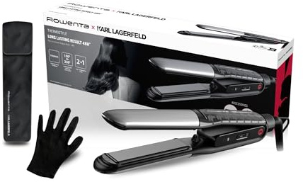 Rowenta x Karl Lagerfeld Thermoglide, Haarglätter, SF712L | Schnelles Aufheizen, Keramikplatten, Gleichmäßiges Gleiten und präzise Kontrolle, Farbe: Schwarz/Silber/Rot