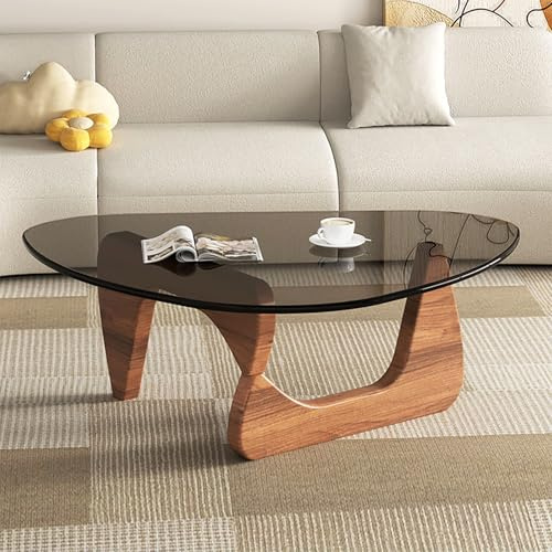 Mid Century Moderner Couchtisch aus Glas, kleiner Couchtisch für Wohnzimmer, eleganter und funktionaler Couchtisch, geeignet für Schlafzimmer, Wohnzimmer, Empfang, Bürotische (Walnuss/Grau, klein)