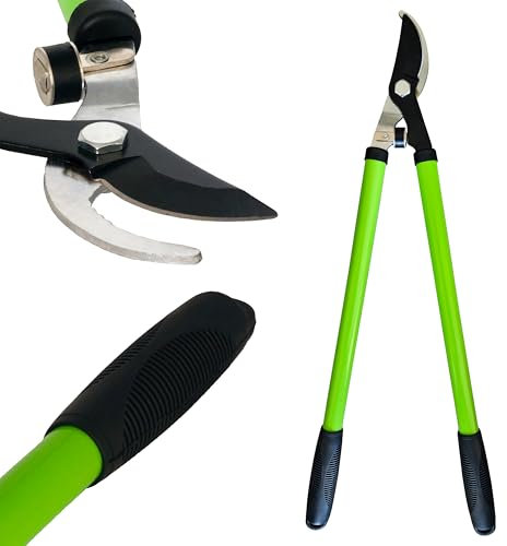 MAKA Forbici Potatura Professionali, Cesoia Larghezza di Taglio 6 cm, Forbici da Giardinaggio Asta Fissa 61 cm, Lama In Acciaio SK5 Lega Carbonio Rivestita, 800 grammi, Manici Antiscivolo (62 cm)