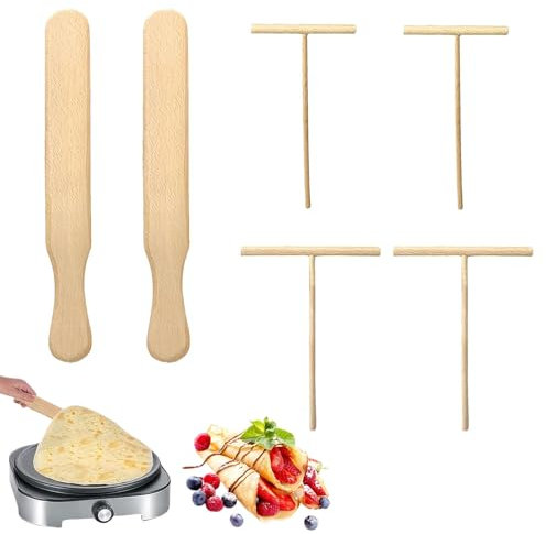 6 Stück Crepes Verteiler Set, T-Form Crepes Wender, Crepe Verteiler, Teigverteiler Für Crepes Maker Zubehör, Für Crepes Pfanne, Palatschinkenpfanne