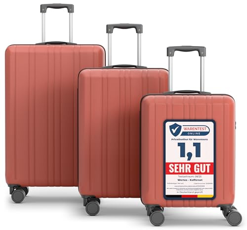 Wertes Koffer Set 3 teilig - TSA Schloss Kofferset platzsparend mit Doppelrollen, Reisekoffer, Trolleys, Reisekoffer mit Rollen