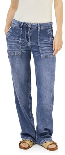 Cecil B379409 Jean à Jambes Larges, Mid Blue Used Wash, 33W / 32L Femmes